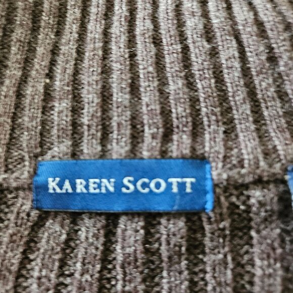 Karen Scott Woman Size M Brown Knee Length Button Up Cable Knit Cardigan Belted - Picture 7 of 9